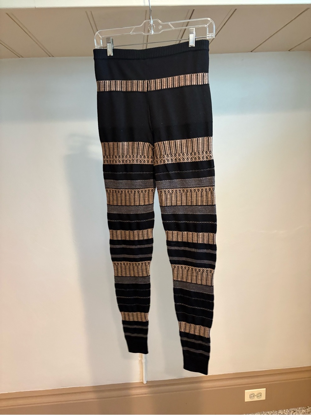 EDUN Black Leggings with Striped Knit Pattern